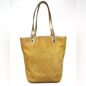 Gucci Metallic Gold Small Canvas Tote Bag
